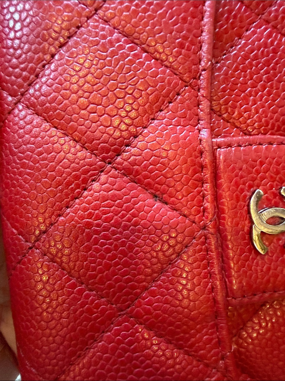 CHANEL Burgundy Quilted Caviar Leather Wallet with Gold CC - Picture 7 of 8